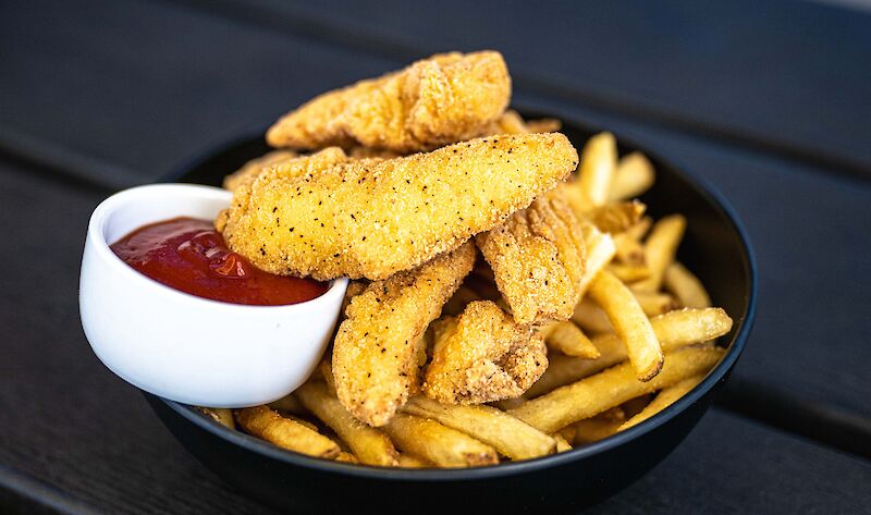 There is nothing better Chicken Strips and fries for the kids at the Sky Pilot Smokehouse