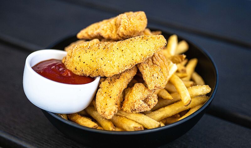 There is nothing better Chicken Strips and fries for the kids at the Sky Pilot Smokehouse