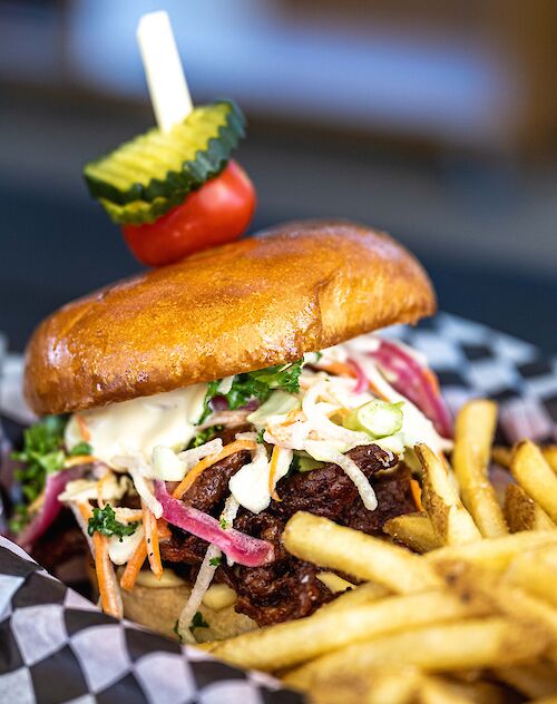 Delicious and filling Korean BBQ sandwich at the Sky Pilot Smokehouse