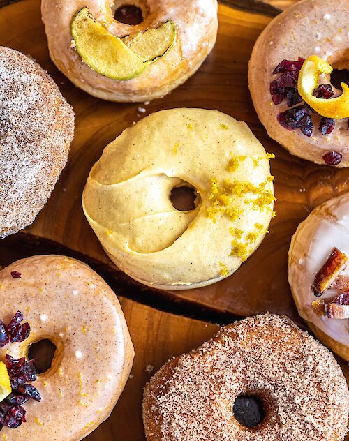 a tray of fall donuts