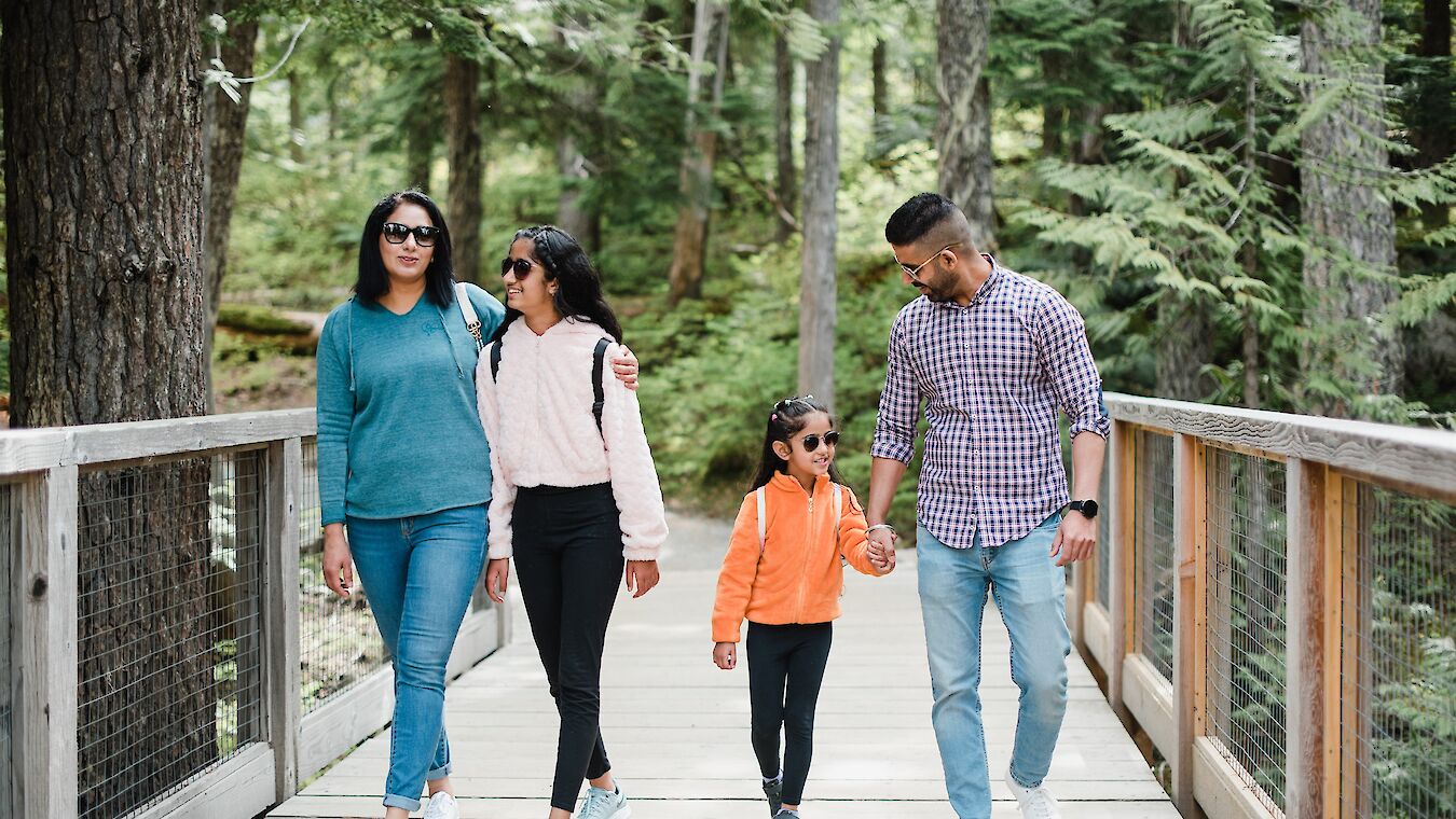 A family walking on a trail