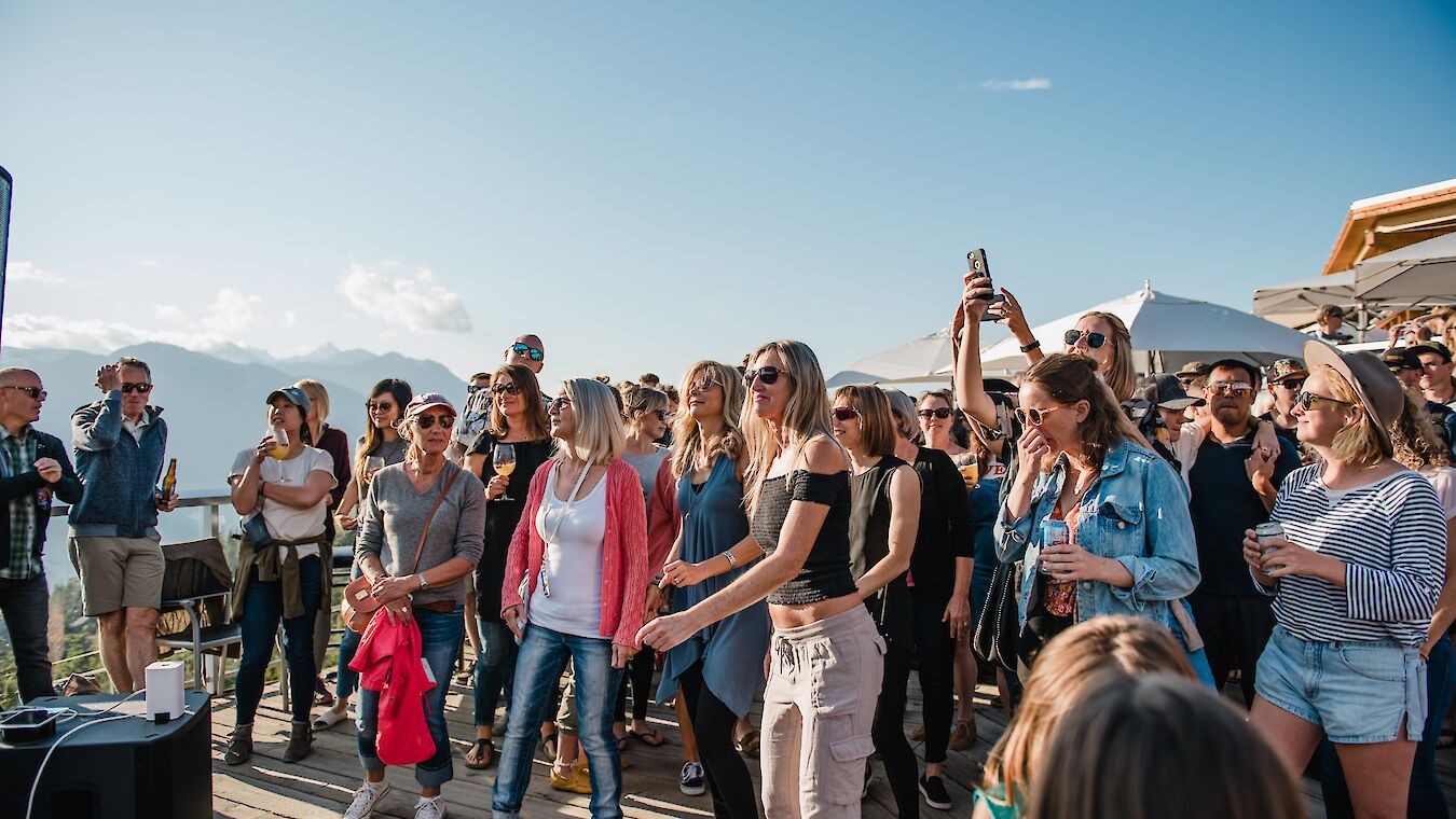 a crowd having fun on the octagon deck
