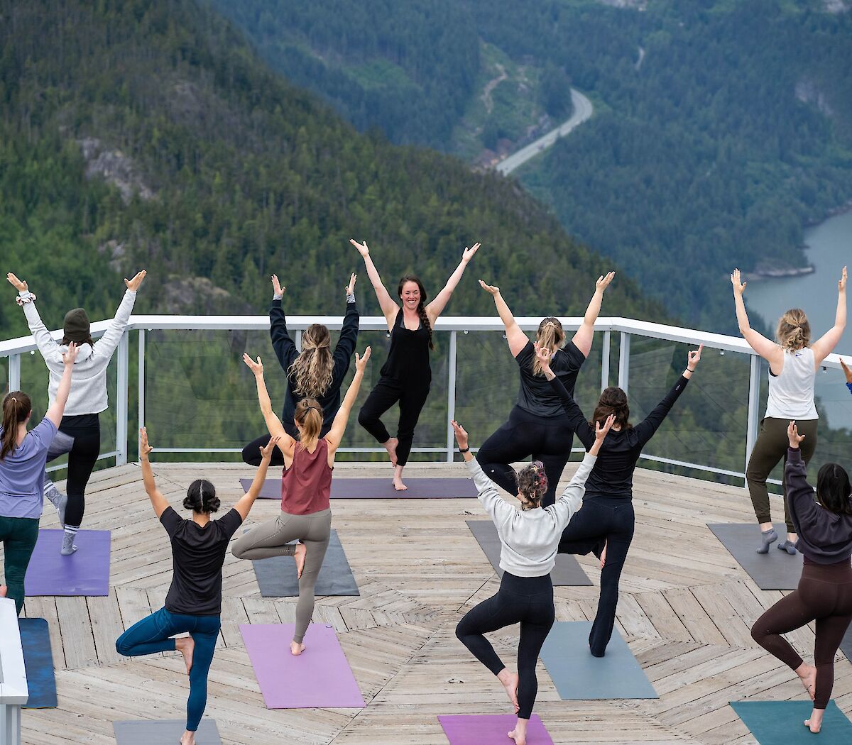 a group of people doing yoga