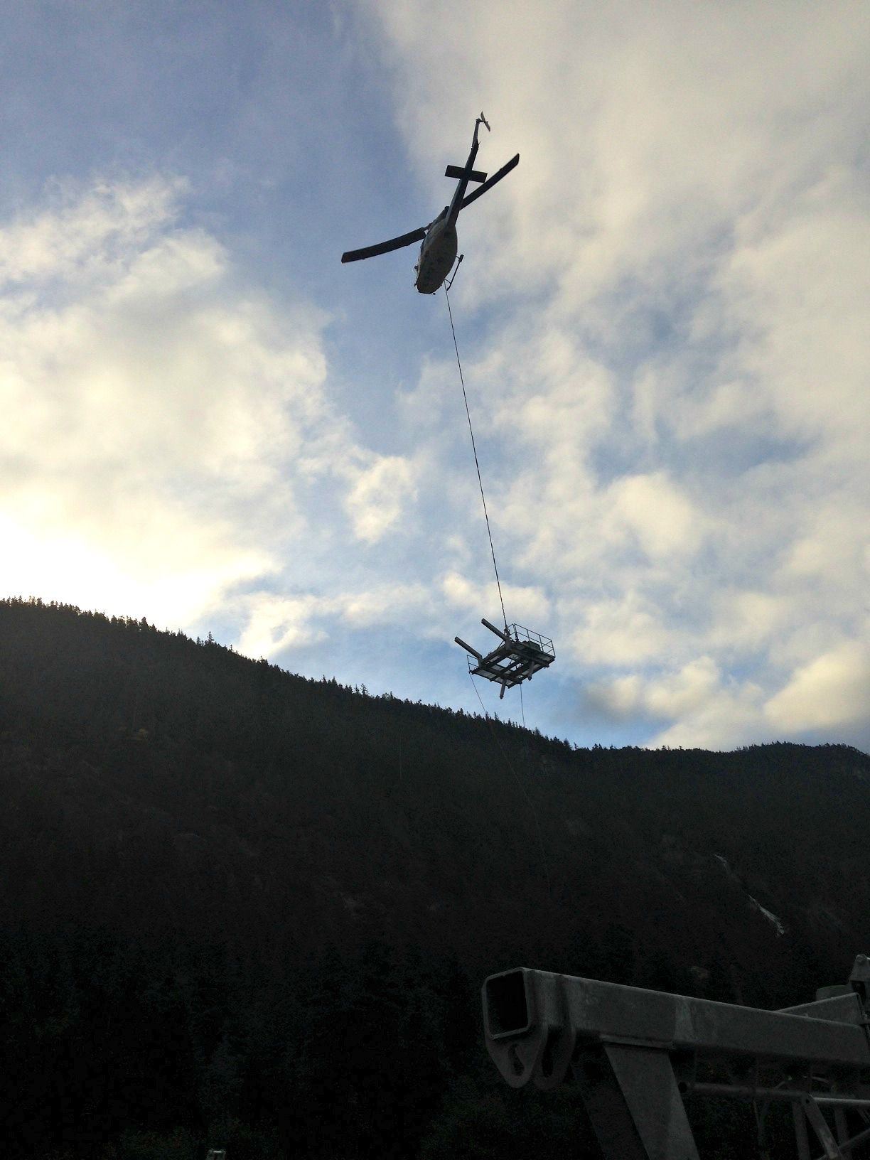 Helicopter picking up the winch deck